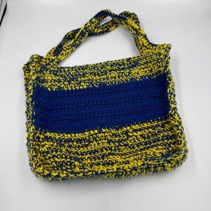 Hand crochet yellow and blue market beach bag